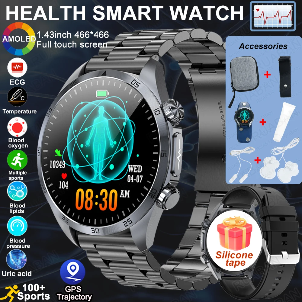 2025 New Smart Watch men Blood Pressure Health watch CES Sleep Pulsed Therapeutic Uric Acid Blood Lipids Body fat waterproof