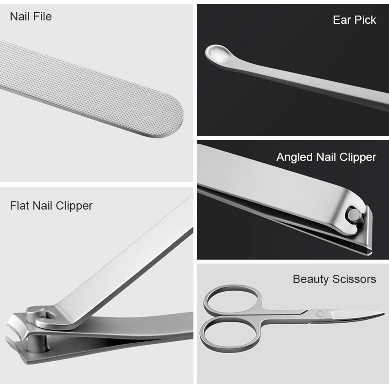 XIAOMI Mijia Nail Clipper Five-piece Set White High-quality Stainless Steel Magnetic Absorption Simple Five-piece Set Portable