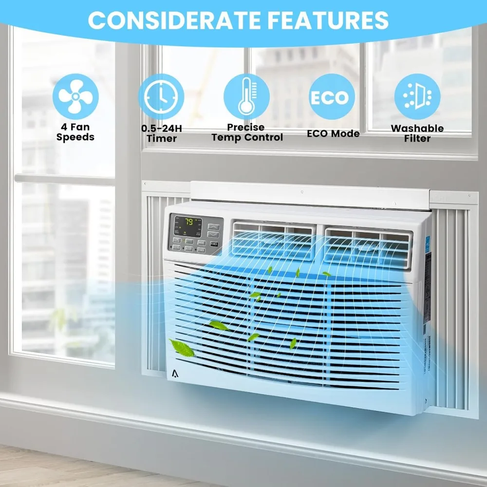 12000btu Window Air Conditioner with Wi-fi Enabled, Remote Control, 550sq.ft, for Rooms, Dehumidifier, Fan, Reusable Filter