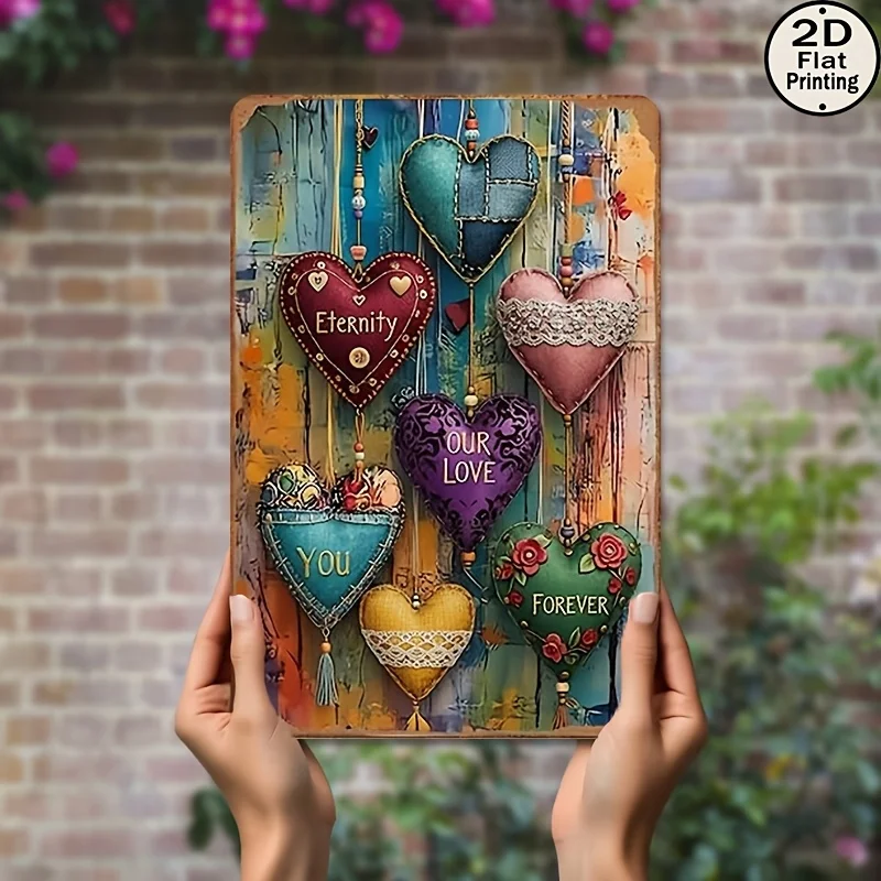 Colorful Heart Ornament Iron Metal Tin Sign 8x12inch Rustic Wall Decor Plaque for Home Colorful Heart Ornament Iron Metal Tin Sign 8x12inch Rustic Wall Decor Plaque for Home