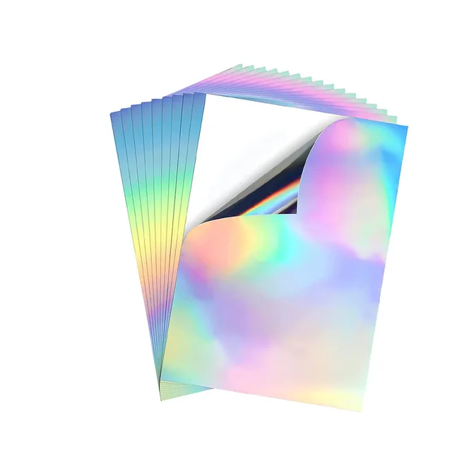 10 arkuszy A4 Holograficzny papier samoprzylepny do drukarek atramentowych i laserowych Winylowa naklejka Papier do druku Wodoodporny 8,3 "× 11,7"