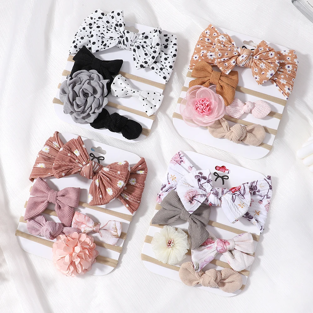 

5Pcs/Set Baby Bow Flower Headbands for Girls Elastic Turban Kids Hair Bands Nylon Newborn Headwrap Children Hair Accessories