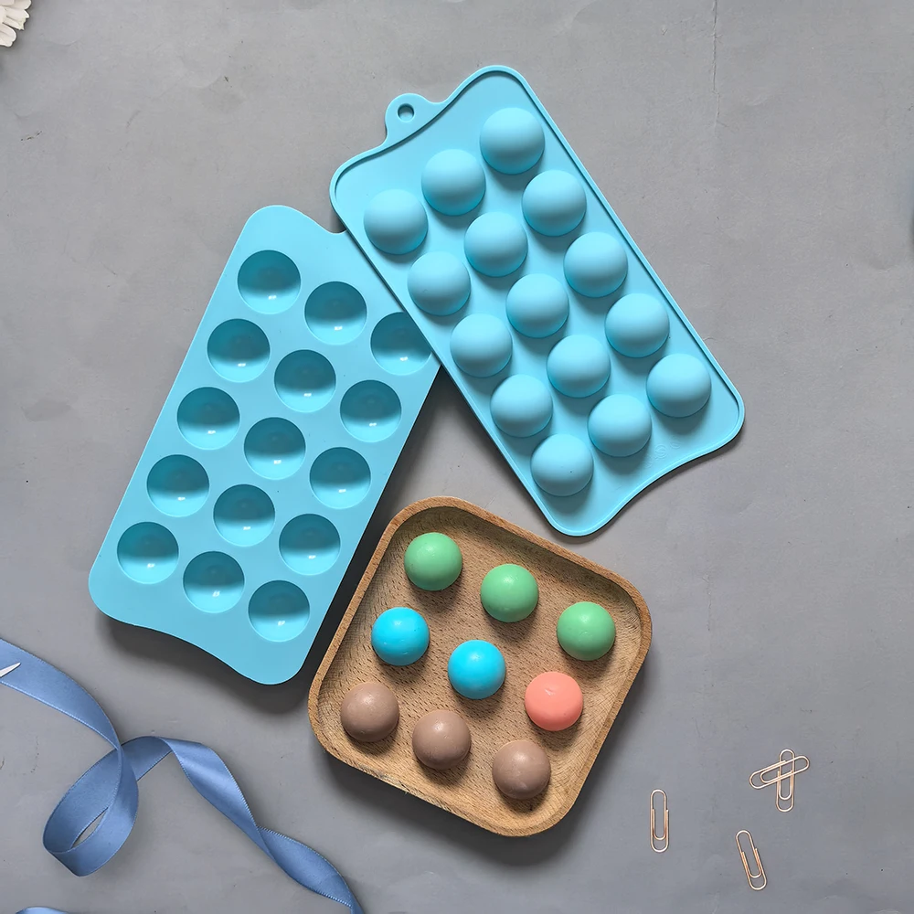 1pc 15 hole semi-circular chocolate flip over silicone mold DIY candy pudding dessert mold cake decoration plugin