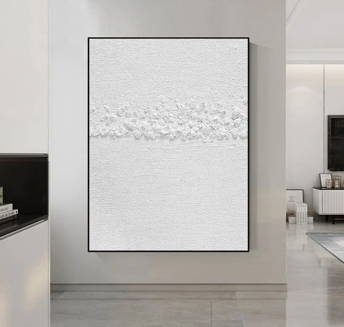 Nice White Minimalist Handmade Painting White 3D Textured Wall Art Abstract Painting Wabi Sabi For home Wall Decor Home Decor