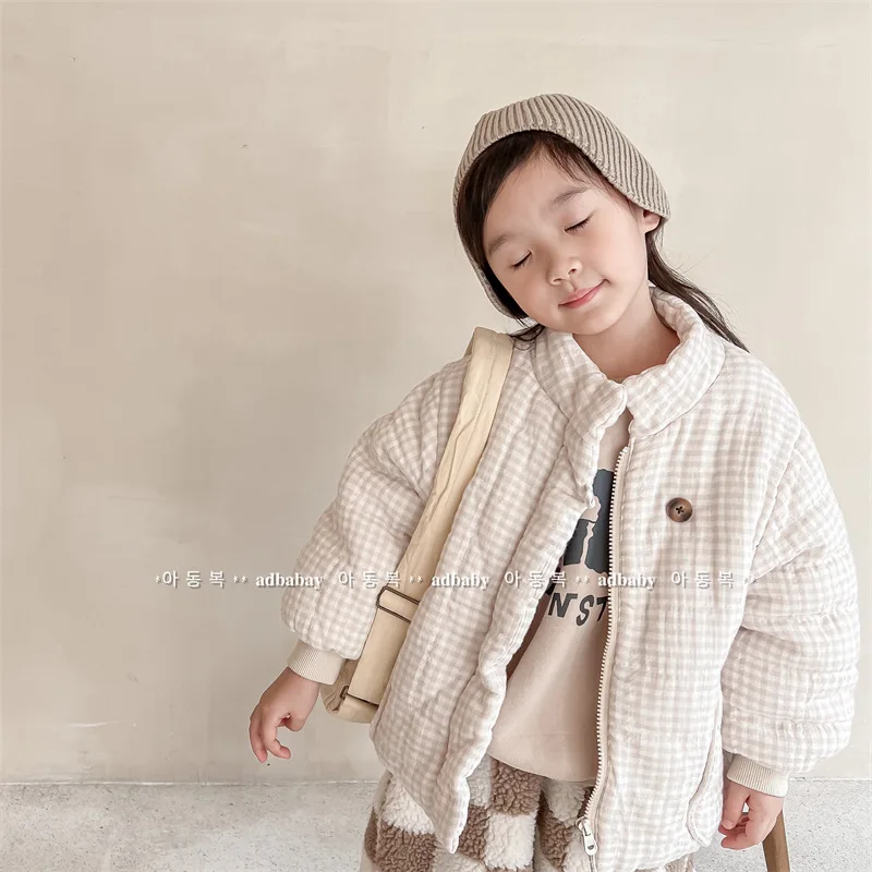 

Boys Girls Autumn Winter Jacket Korean Style Fleece Lined Thickened Cotton Coat Casual Fashion Outerwear Warm Children Clothes