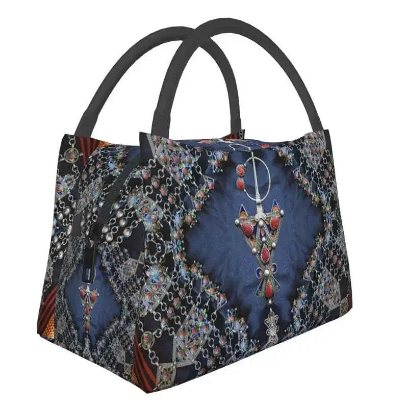 

Kabyle Jewelery Thermal Insulated Lunch Bag Women Amazigh Algeria Dress Resuable Lunch Container Travel Storage Meal Food Box