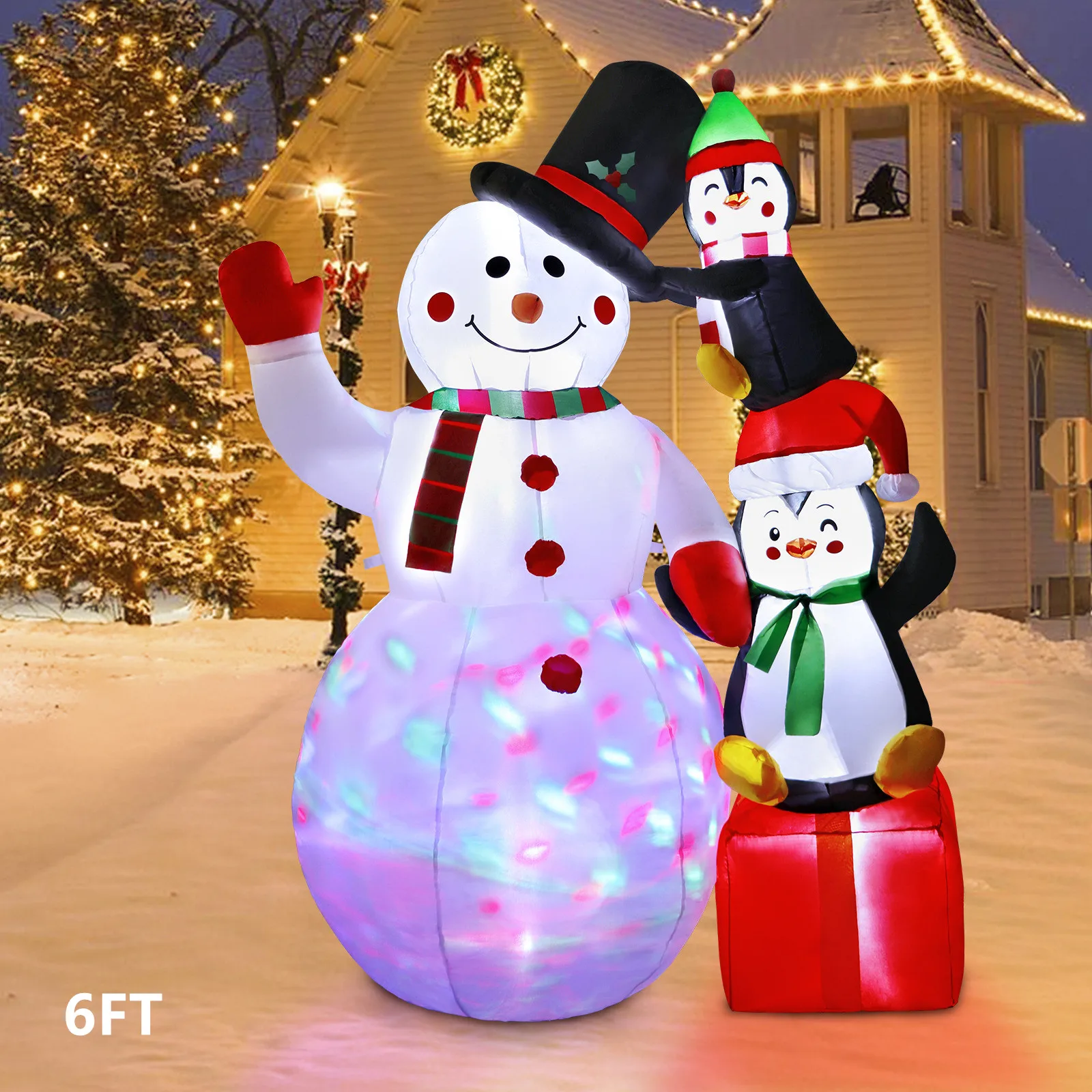 

6FT Inflatable Model with Lights, Snowman and Penguin Inflatable Models, Christmas Inflatable Garden Entrance Home Decoration