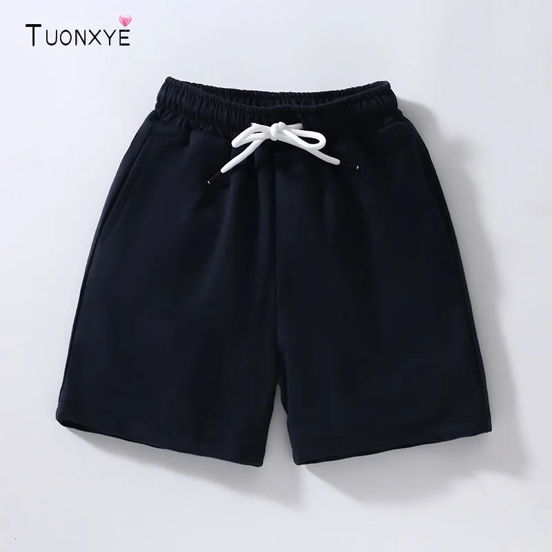 TUONXYE Summer Kids Boys Solid Navy Casual Sweat Shorts Elastic Waist Drawstring Loose Summer Jogger Shorts with Pockets