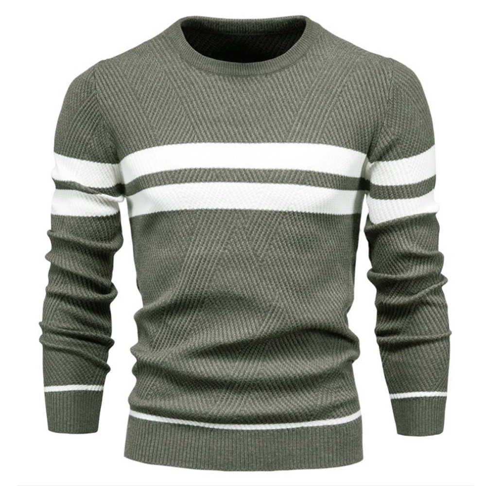 Winter Men's Casual Striped Man Sweater Pullover Color Block Round Neck Male European Size Knitted Sweater