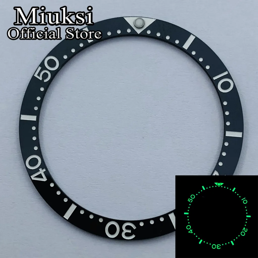 Miuksi 38mm flat C3 green luminous ceramic bezel Insert fit SKX007 SKX009 bezel insert 38mm*31.5mm replacement watch parts