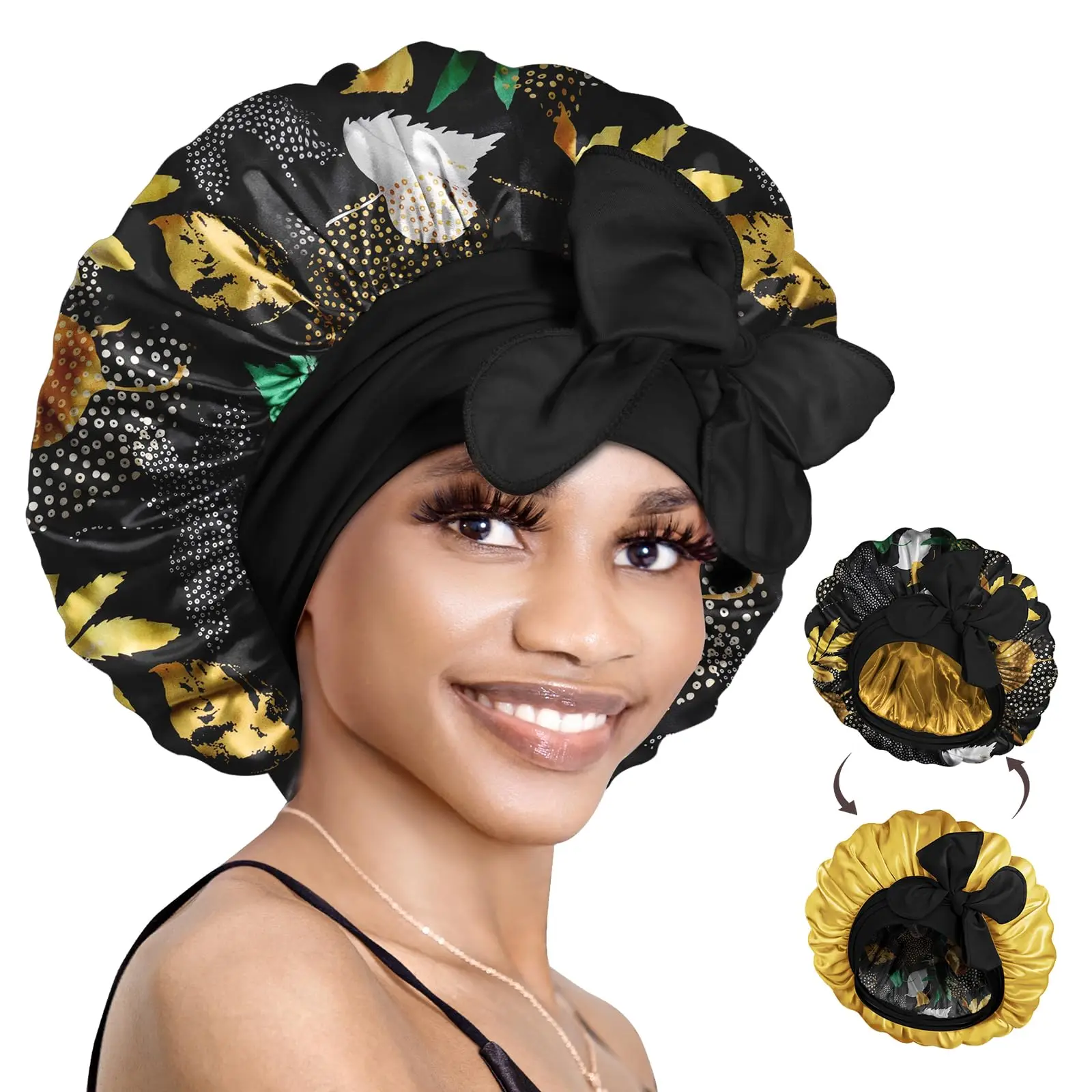 Silk Bonnet for Sleeping Satin Hair Braid Double Layer Tie Night Wrap Curly