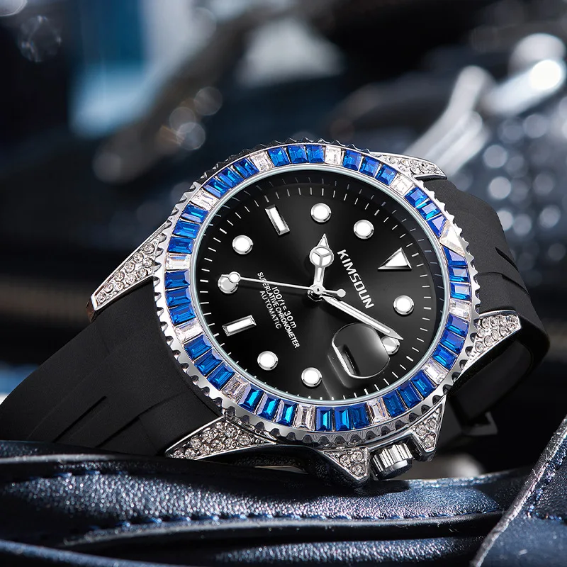 Montre existent Submariner pour Homme, Cadran Incrusté de Diamants Artificiels, Fonction Calendrier, Échelle Rotative avec Bracelet en Caoutchouc, 42mm