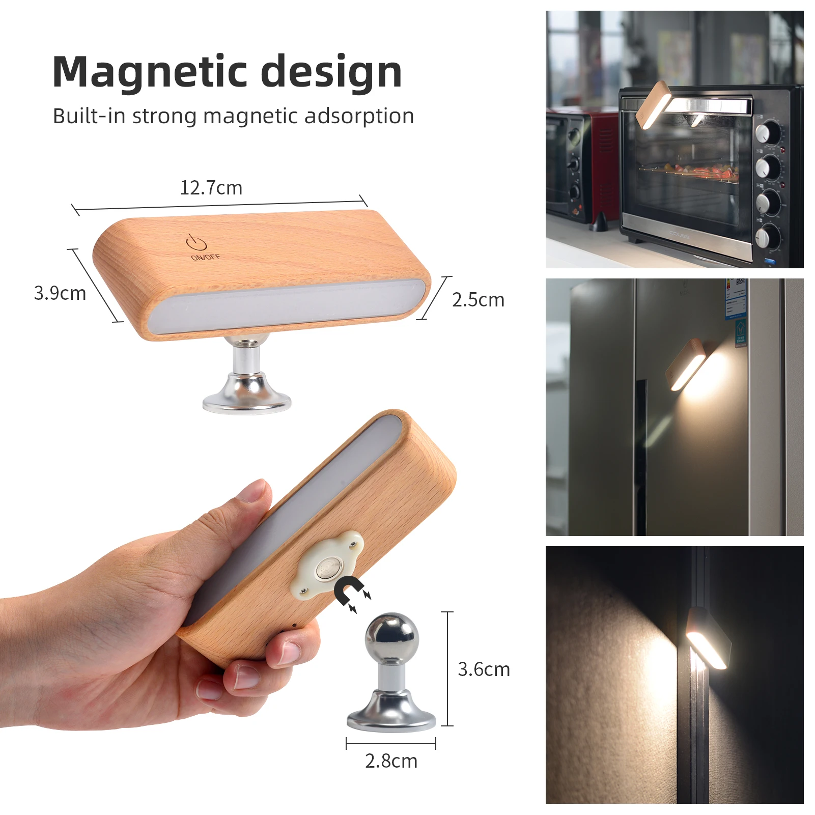 LED Beech Wood Magnetic Rechargeable Night Lights 360° Rotatable Portable Black Walnut Bedroom Wall Bedside Reading Table Lamp