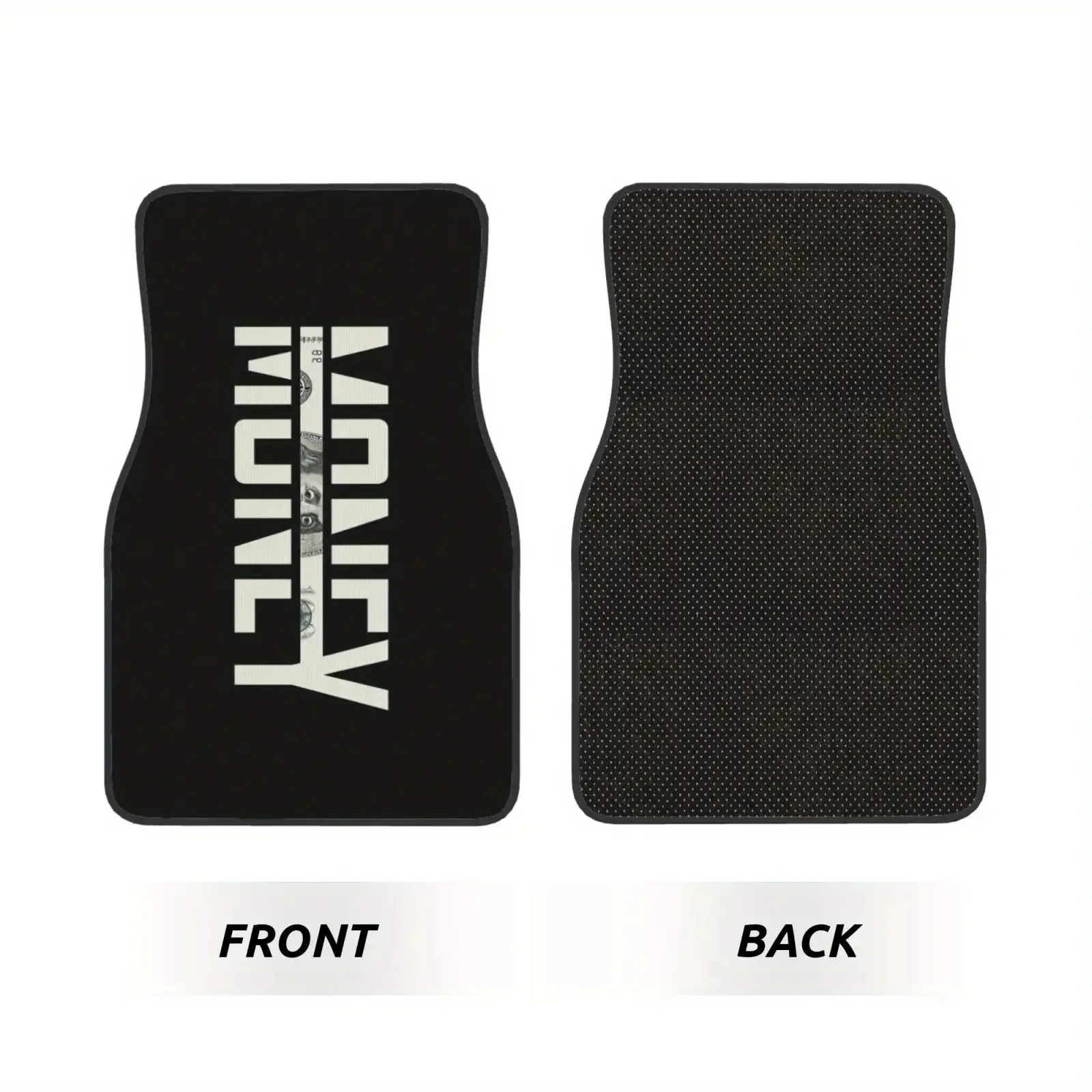 Set Of 4 Car Floor Mats Featuring A Money Design - Made From Black Polyester Fiber, A Chic Addition To Your Vehicle'S Interior.
