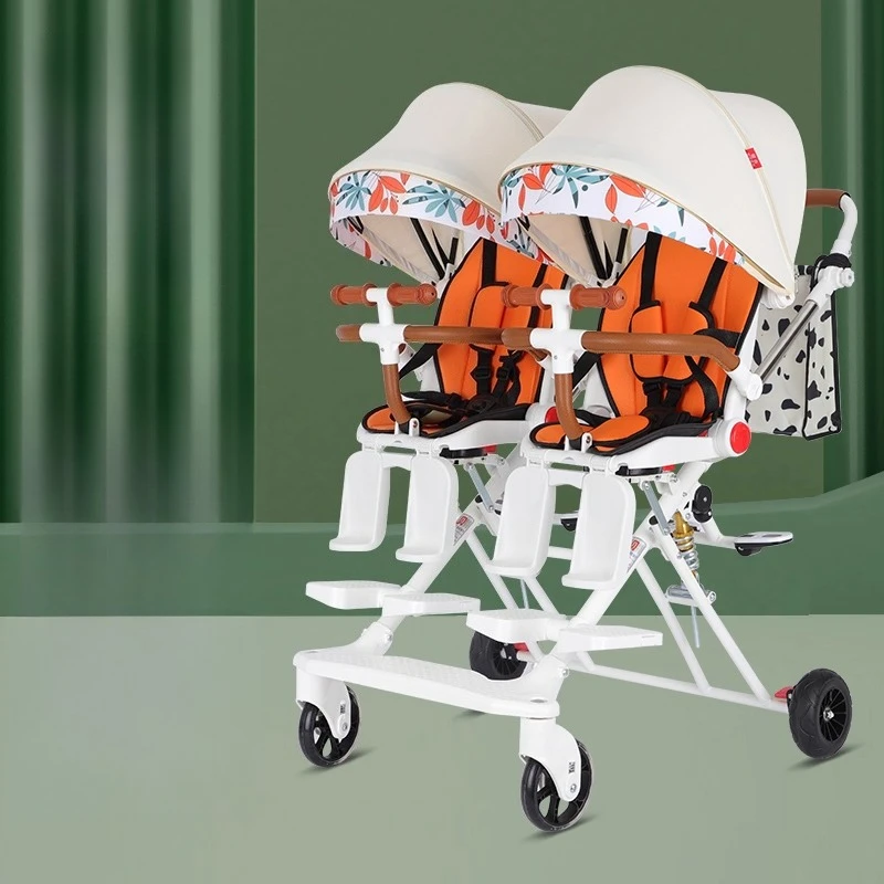 Side-by-Side Twin Baby Jogger Stroller,Dual Reclining Seats Pushchair,Compact Fold Tandem System,Multi-Functional Infant Travel - Image 2