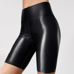 Pantalones cortos de ocio para mujer, pantalones cortos para Yoga y culturismo, ropa para discoteca, ciclismo, cintura alta, senderismo, pantalones calientes de pierna larga de cuero PU