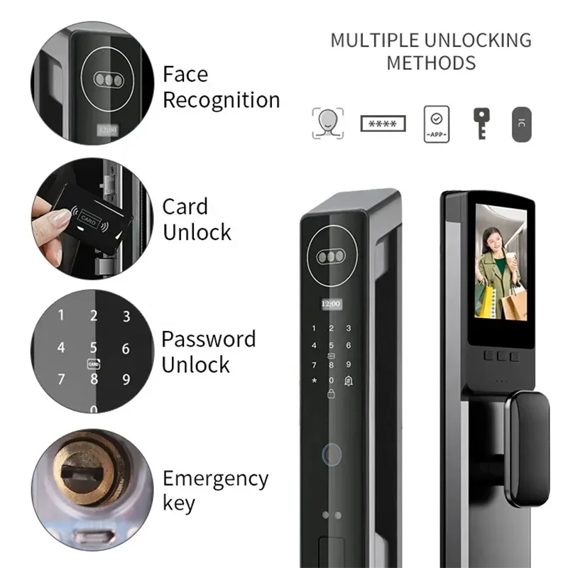 WIfl 3D Face Smart Lock Door Security Face . Camera Monitor Intelligent Fingerprint Password Biometric Electronic Key Unlock