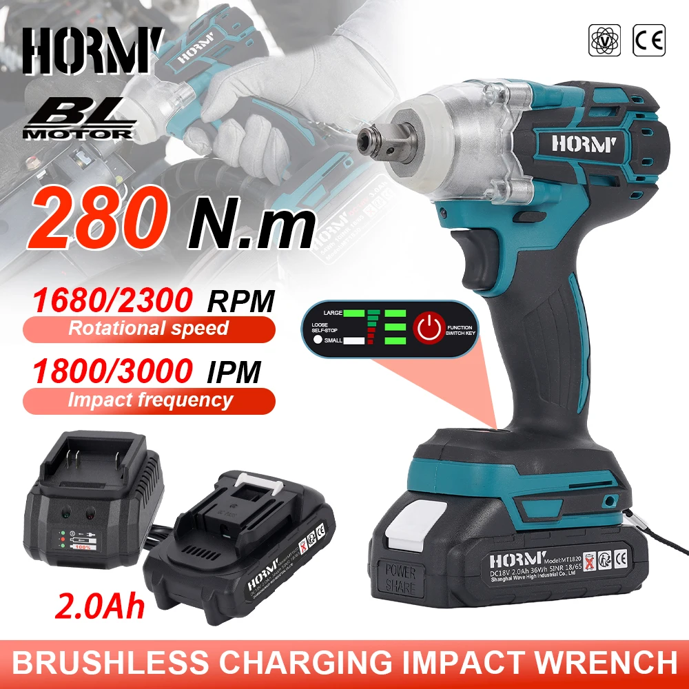 

Hormy 1/2 дюйма 520NM бесщеточный аккумуляторный электрический ударный гайковерт ручная дрель электроинструмент для ремонта автомобиля для аккумулятора Makita 18 В