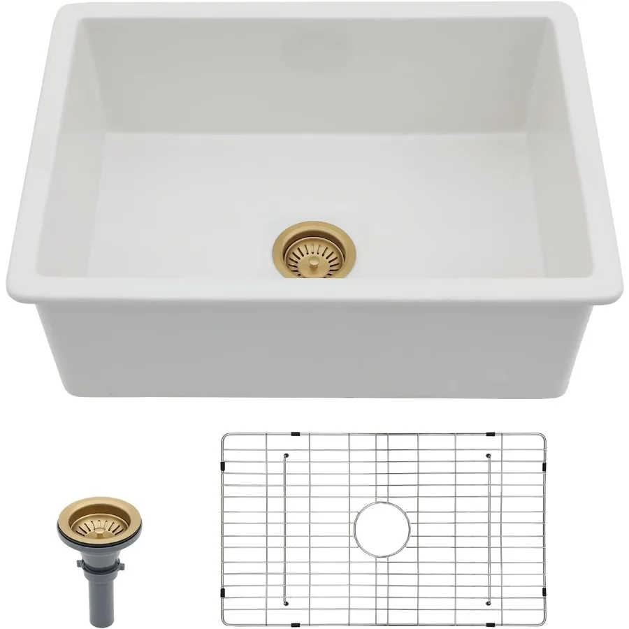 

27 Inch White Kitchen Sink Undermount for Modern Kitchens - Belsend Fireclay Dual Mount Ceramic Porcelain Single Bowl Deep Sink