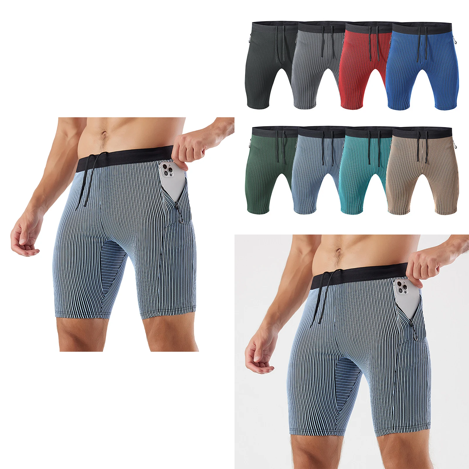 

Мужские спортивные эластичные полосатые спортивные шорты для плавания, облегающие шорты на шнурке для тренировок, бодибилдинга, тренажерного зала, фитнеса, велоспорта, шорты для бега