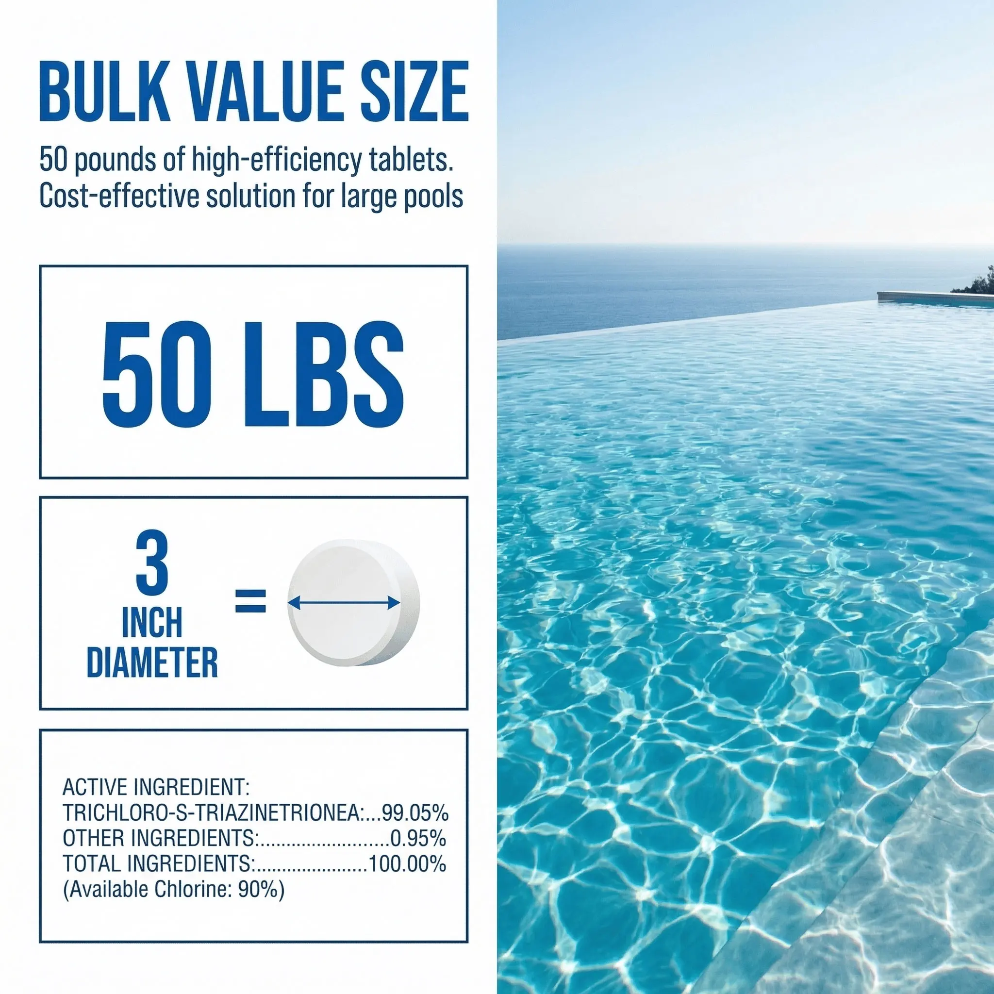 【5 barrels】3 inch 50 Pounds Chlorine Tablets , Stabilized Chlorine Tablets for Hot Tubs, Swimming Pools and Spas - Slow Dissolving