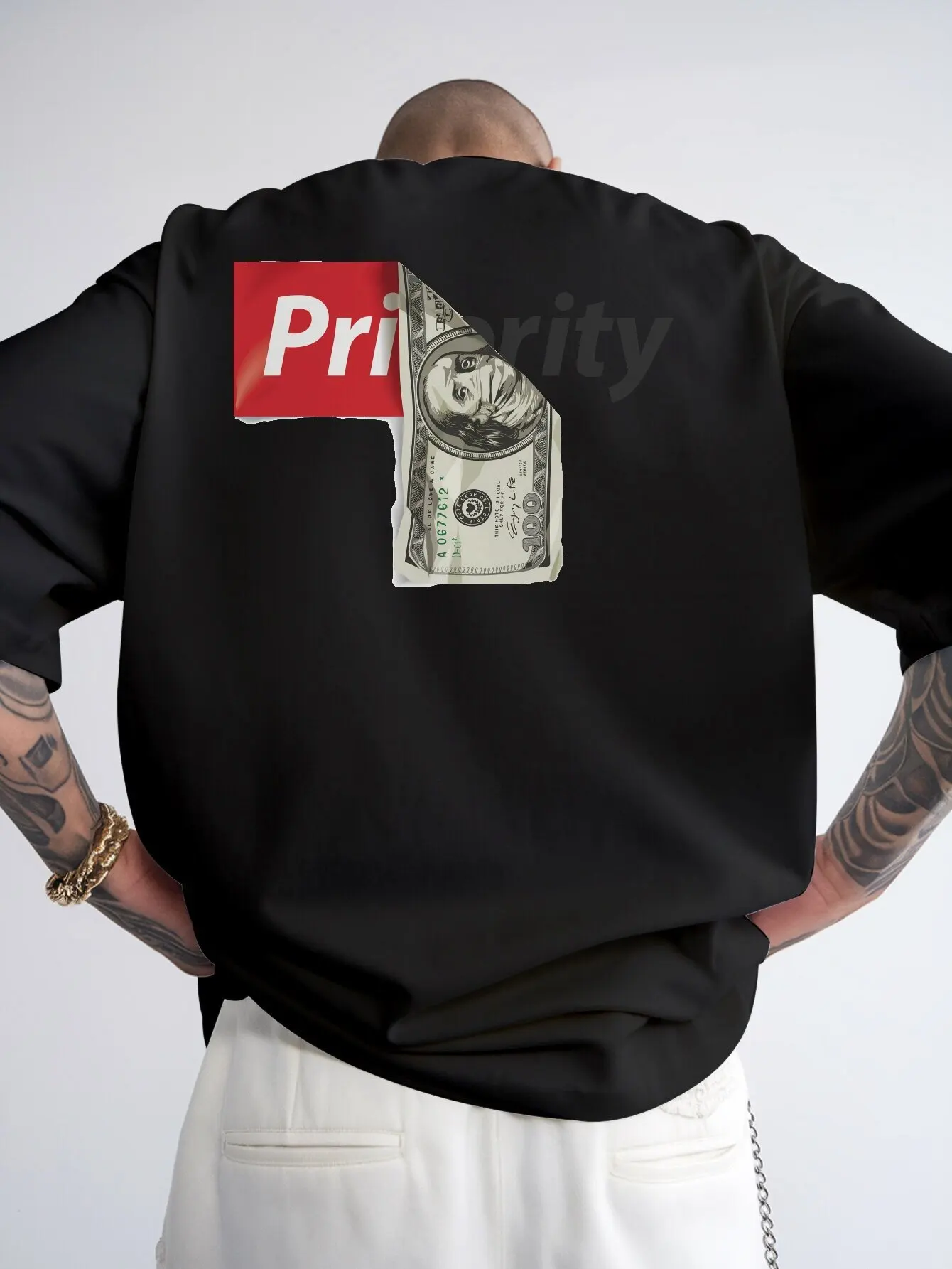 Priority Text with Dollar Bill Tear Print on 100 Cotton Mens T Shirt Great for Summer Streetwear and Casual Urban Outings