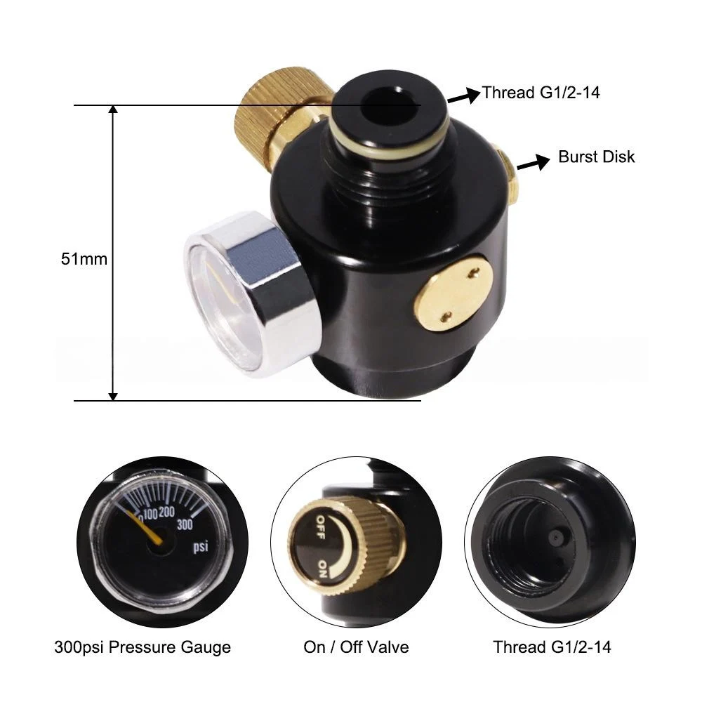 Submersible Pressure Regulator with 300 PSI Gauge G1/2-14 Thread for Aquarium Reactors Homebrew Carbonation and Research
