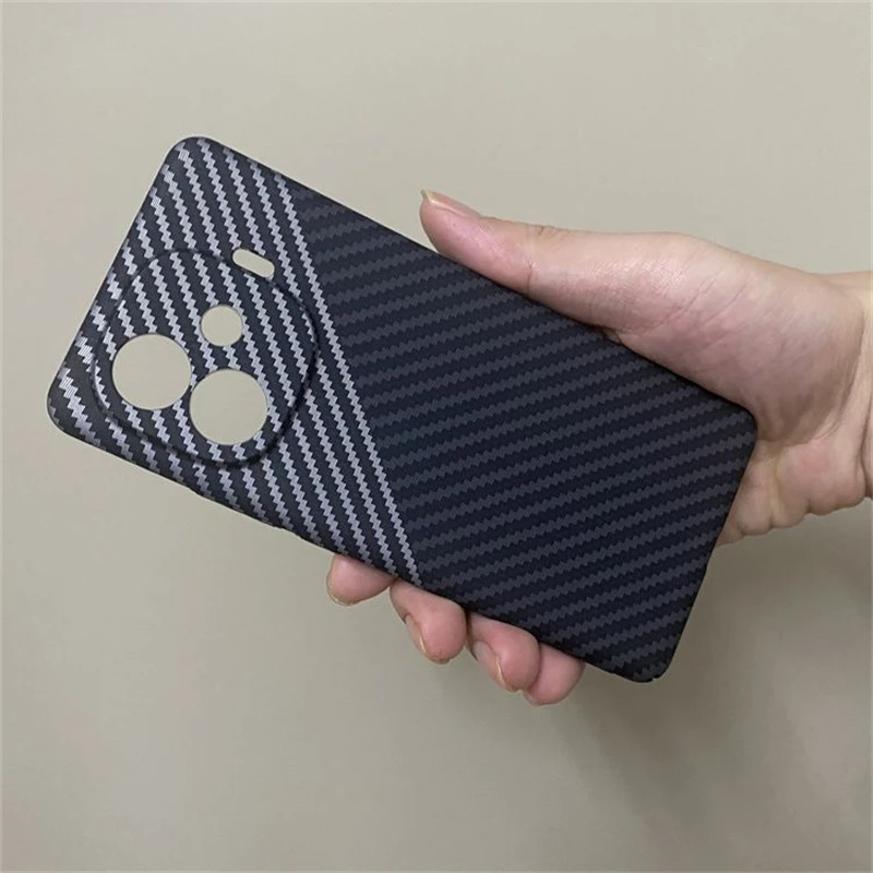 Carbon Fiber Stripe Case For VIVO IQOO Z9 Cases Turbo PC Shockproof Back Cover For IQOO Z9 Turbo Bumper Kevlar funda