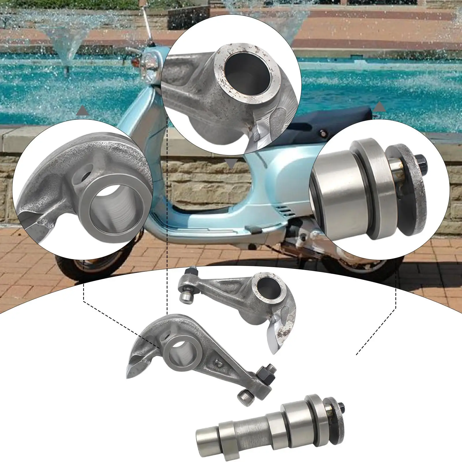 

High Performance Motorcycle Camshaft and Rocker Arm Set Steel Durable Replacement for VESPA LX 125 150 2005 2006