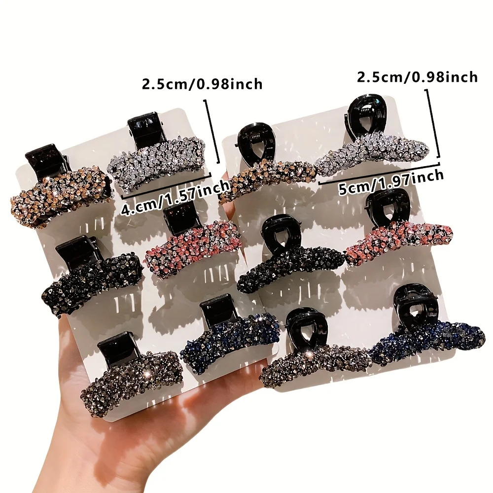 6/12 Pieces of Kidsren\'s Super Flash Double-Sided Rhinestone Small Gripping Clips, High-End, Accessible Luxury, Elegant, Shark C