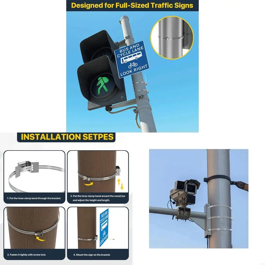 F19B Heavy Type Poles Mounting Brackets Stainless Steel Installation For Street Signs Cameras Mailboxes Without Drilling
