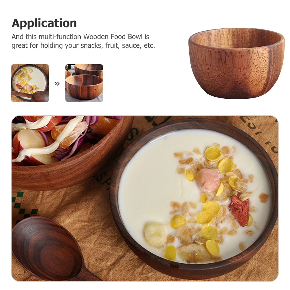 

Wooden Bowl Style Multi function Fruit Soup Container Natural Wood Salad Dishes Sturdy Decorative Fruits Bowl Kitchen Bowls