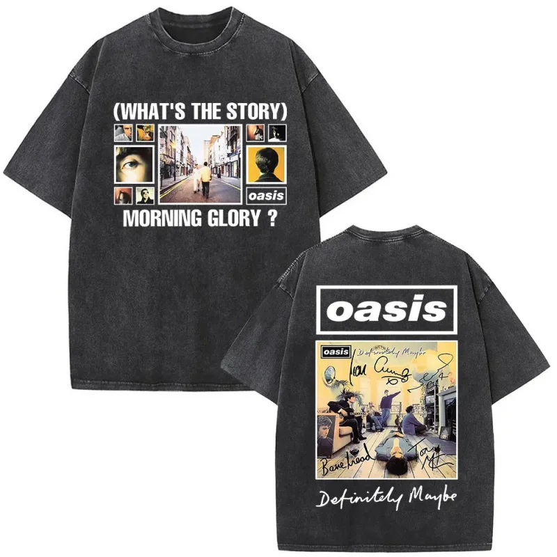 

Футболка с принтом из чистого хлопка и узором Оазис, летний американский тренд, топ унисекс, новая мужская свободная рубашка с круглым вырезом и короткими рукавами
