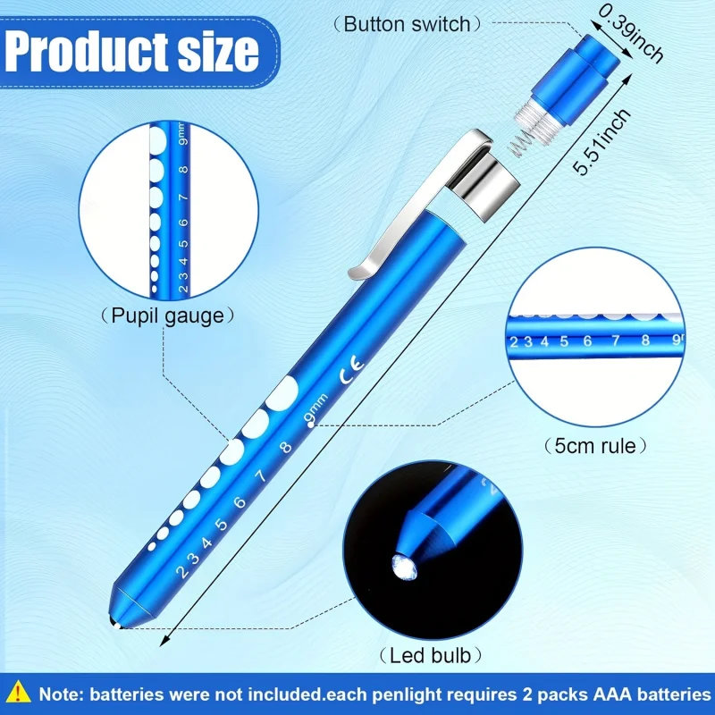 2/4 Pcs LED Pen Lights For Nurses Reusable Student Doctor Daily Use Portable Flashlight With Pupil Size Markers With Pocket Clip