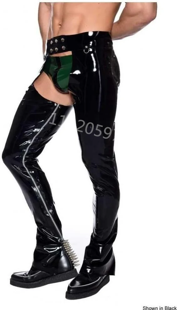 Handmade Latex Tight Chaps Sexy Latex Rubber Pants with Red Strips Long Trousers Men's Sexy Latex Pants (NO Briefs)