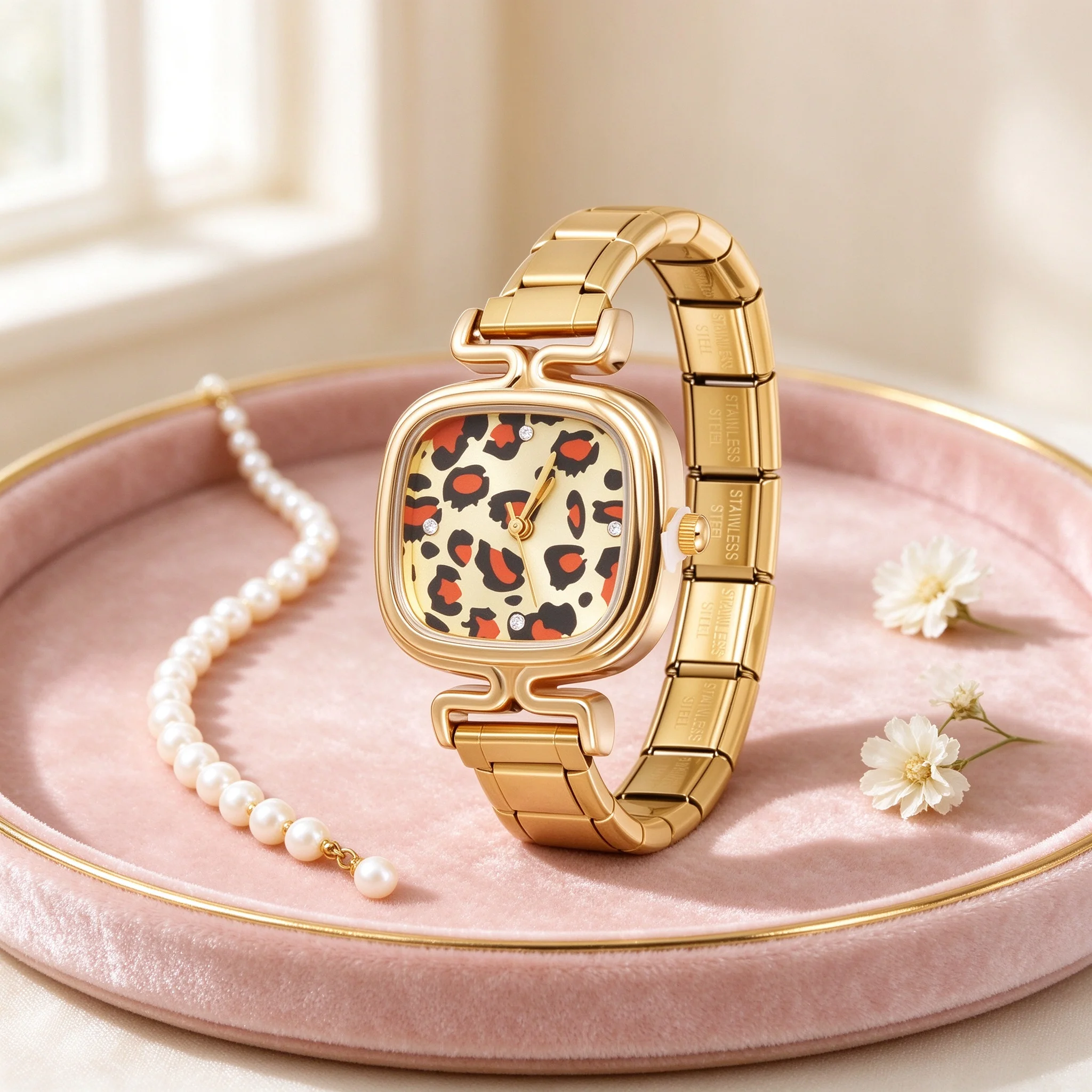 Fashion High Quality Leopard Series Watch Bracelets Bangle Stainless Steel Retro Square Oval Heart Shape Watch Jewelry Wholesale