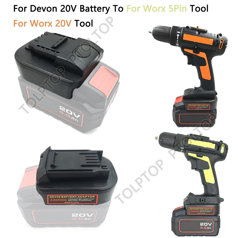 

DEV20 Adapter Converter for Devon 20V Battery To for Worx 5Pin Green For Worx 20V Orange Li-ion Battery Electric Power Tools Use