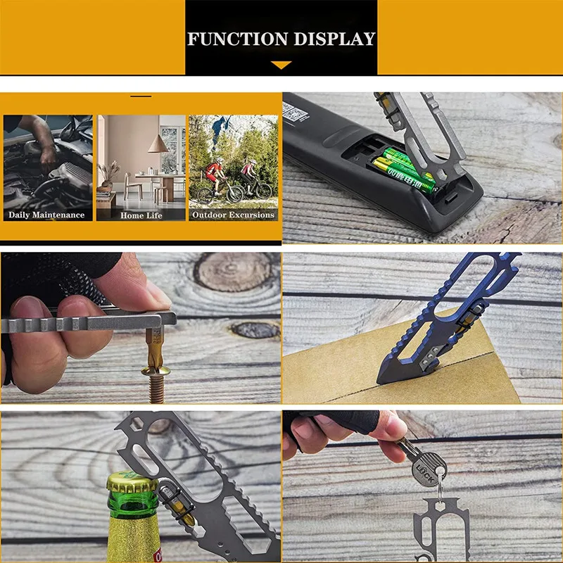 Multi-functional EDC Titanium Pry Bar Outdoor Multifunctional Survival Tool Bottle Opener Rope Cutter Screwdriver Stone Washing