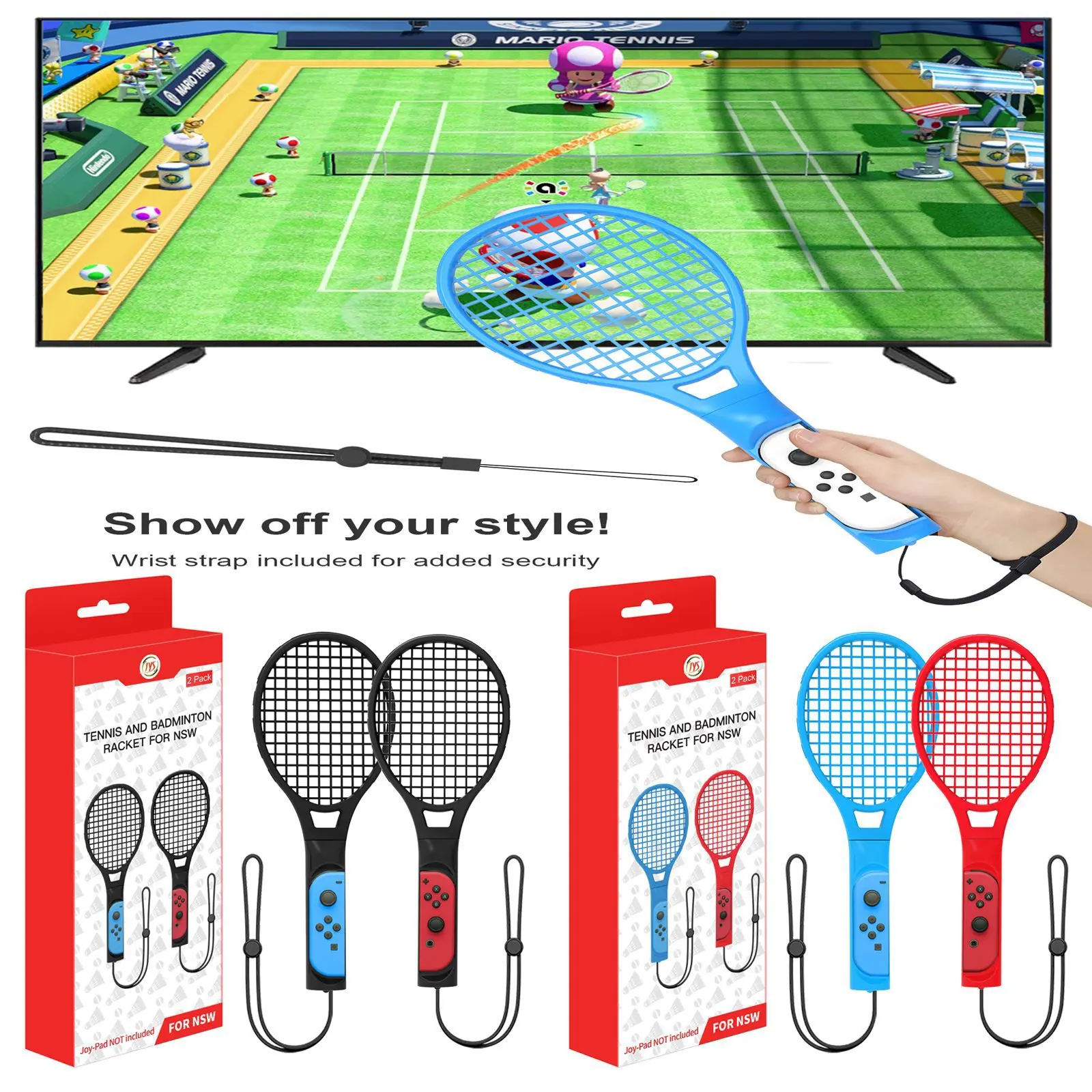 Raquette de tennis Switch Sports, Nintendo Switch, OLED Joy-Con Contrmatérielle, Pack double avec sangles de poignet, Jeu déterminer les poignées
