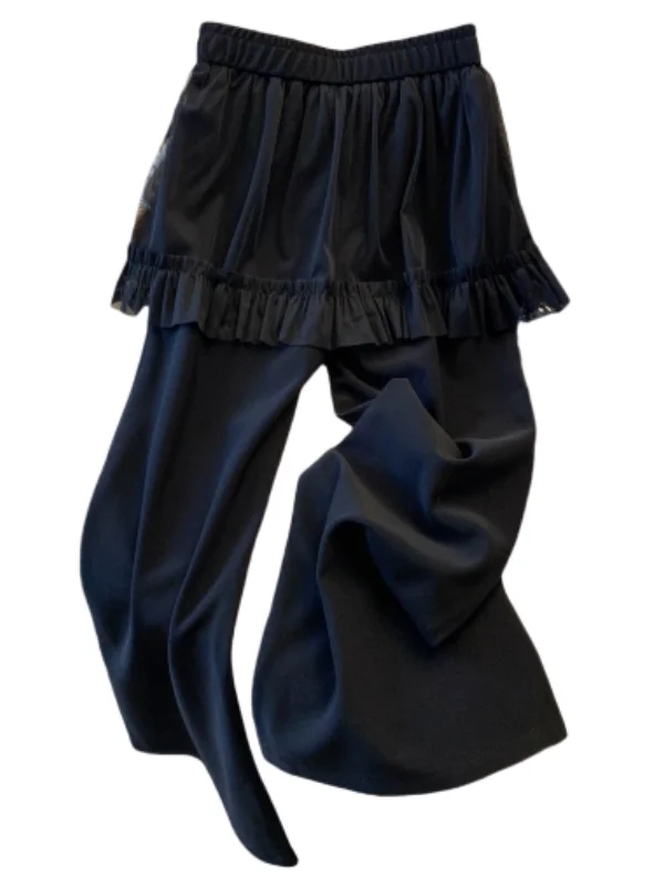 

High Waist Bla Slimming Large Size Micro Flared Casual Pants Women's Faux Two-Piece Trousers Comfortable Elastic Wide Leg