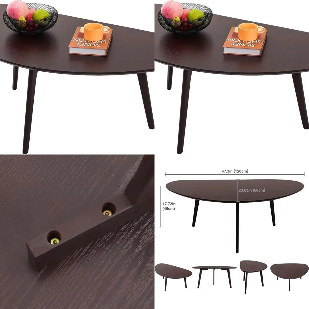 

Large Oval Mango Wood Coffee Table for Small Spaces, Espresso Finish, 47.3W x 23.63D x 17.72H