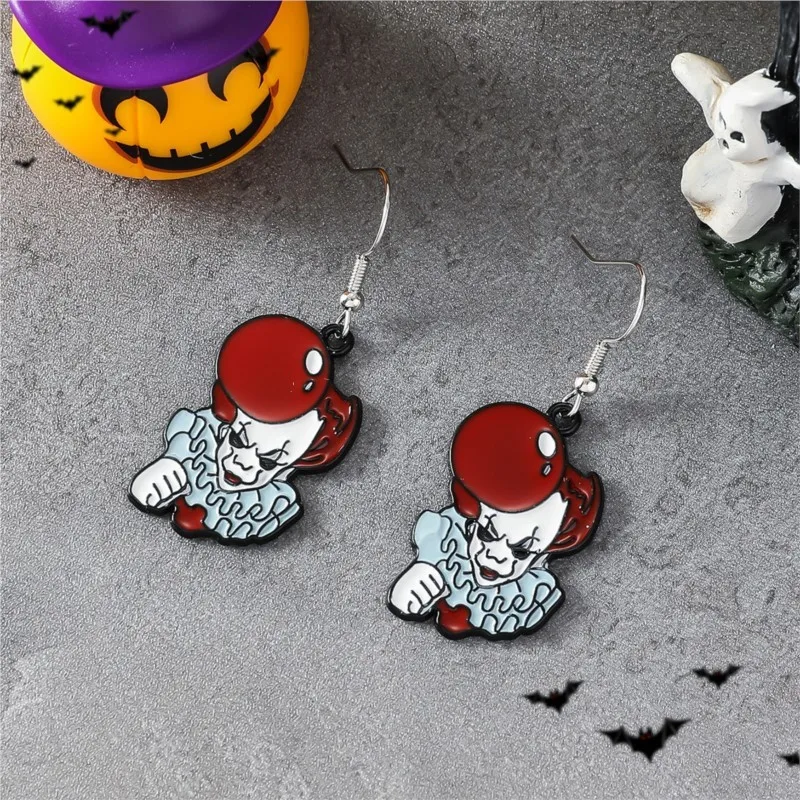 Boucles d'oreilles pendantes de conception de clown de bande dessinée d'Halloween pour des femmes, style rétro de partie, bijoux acryliques, ornements d'oreille de festival de fantôme