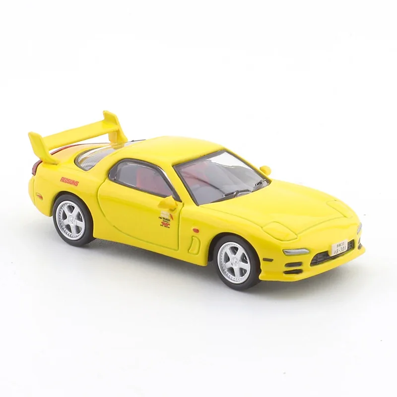 TIME MICRO 1: 64 Alloy Die Cast Car Model Header Text D Mazda RX-7 Yellow Diecast Model Car Toy Collection Gift for Boy