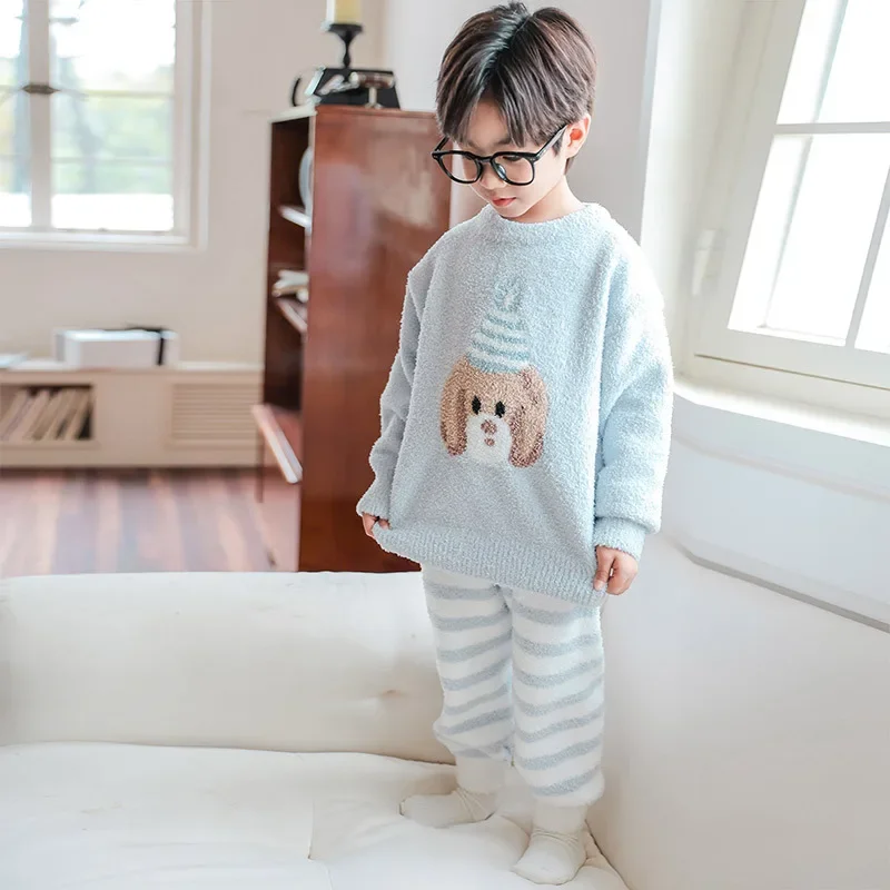 Fairy Tale Memory Boys' Sleepwear Autumn/Winter 2025 New Children's Winter Clothing Coral Velvet Set Boys' Velvet Home Clothes