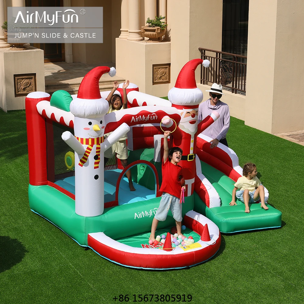 Merry Christmas Festival Kids Santa Inflatable Bouncy Castle Inflatable Bounce House Jumping Castle for Children