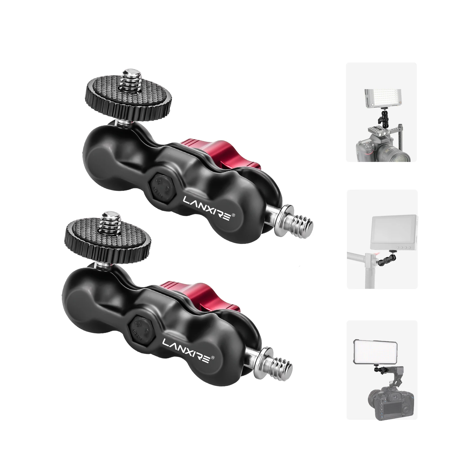 Lanxire Mini Magic Arm van Aluminiumlegering, Universele Verlengbeugel 360° met Dubbel Balhoofd en 1/4-20 Schroef voor Monitor, GoPro en Vloggen