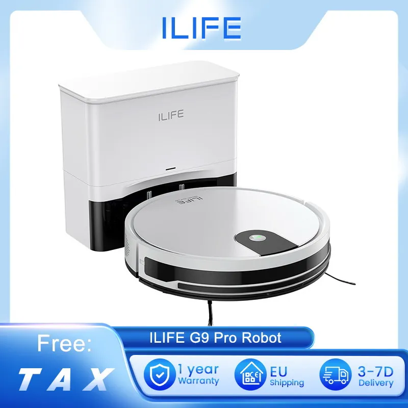 ILIFE G9 Pro Robot Vacuum Cleaner with Self-Emptying Station, Gyroscope Navigation, 3000Pa Suction, 100min Runtime 2.5L Dust Bag