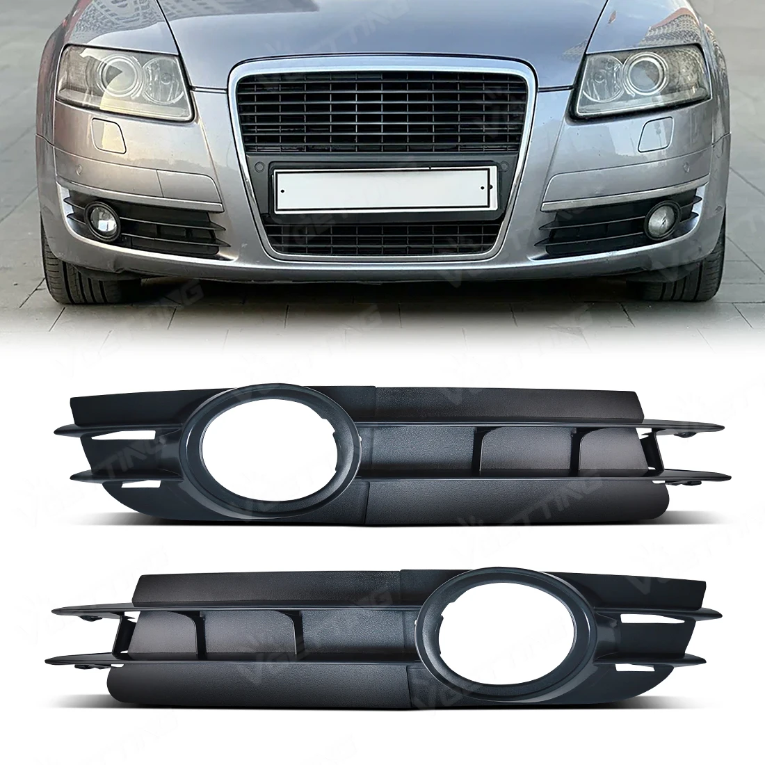 Fog Light Grille Racing Grills For Audi A6L A6 Quattro C6 2005 2006 2007 2008 Front Fog Lamp Grille Cover 4F0807682A 4F0807681A