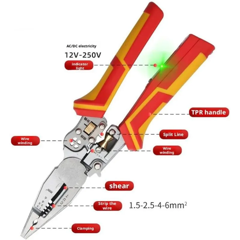9 In 1 Wire Stripper Stainless Steel Electrician Cable Cutter Wire Crimping Pliers Clamper Splitting Winding Multi Function Tool