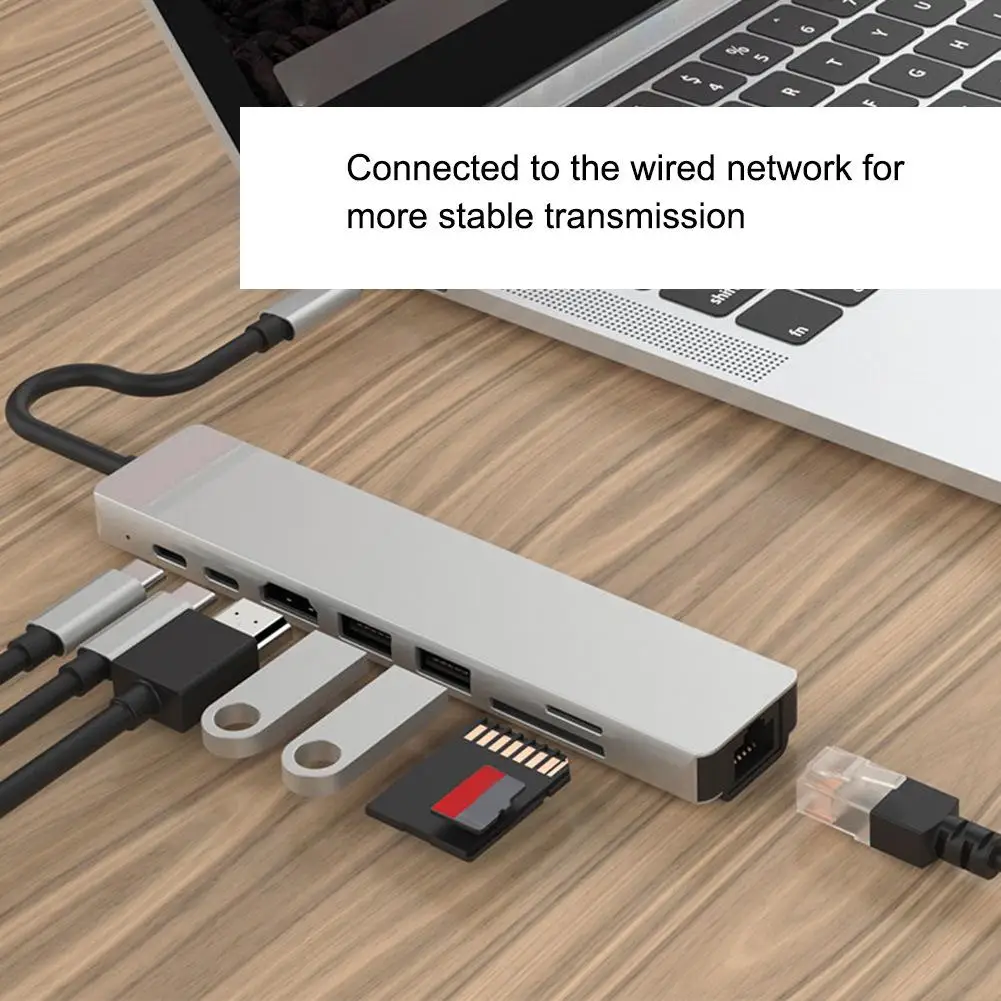 Hub usb c 8 em 1 tipo c 3.1 para 4k adaptador hdmi com leitor de cartão rj45 sd/tf pd carga rápida para macbook notebook computador portátil